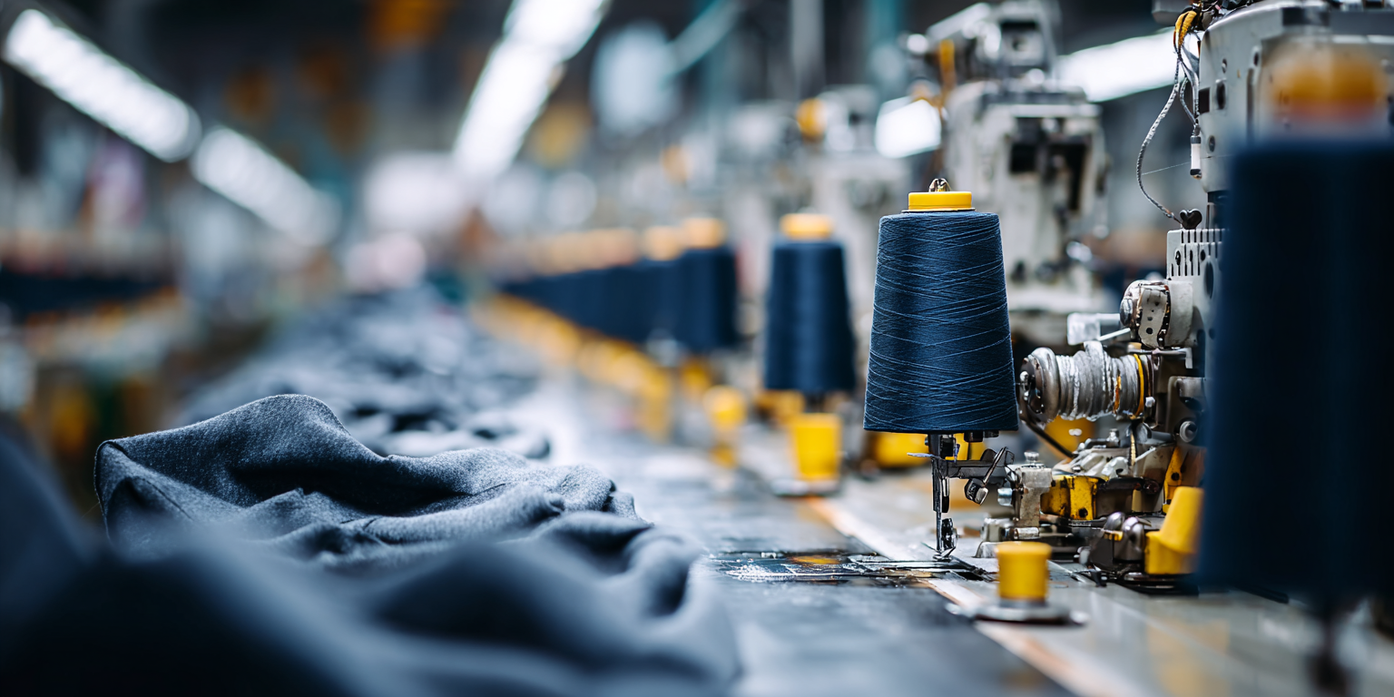 Close-up of premium apparel production at a sewing workstation